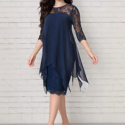 🎉 LIMITED TIME 50% OFF! 👗 Lace Splice Midi Dress – Elegant Day-to-Night Grace ✨