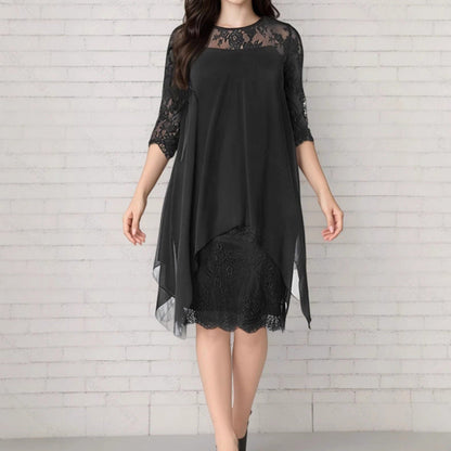🎉 LIMITED TIME 50% OFF! 👗 Lace Splice Midi Dress – Elegant Day-to-Night Grace ✨