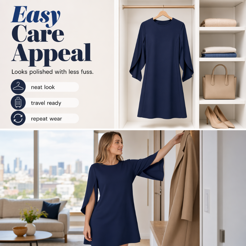 🔥New Arrivals and Special Offers-Women Elegant Solid Color Round Neck Dress
