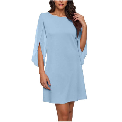 🔥New Arrivals and Special Offers-Women Elegant Solid Color Round Neck Dress