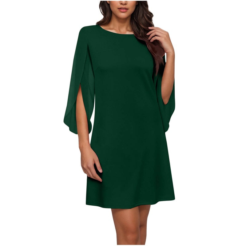 🔥New Arrivals and Special Offers-Women Elegant Solid Color Round Neck Dress