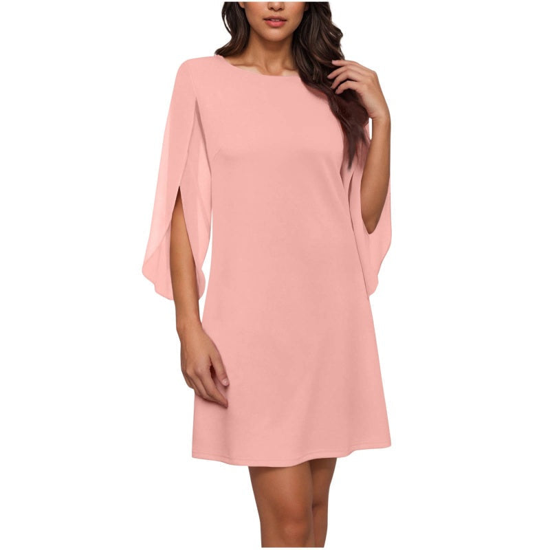 🔥New Arrivals and Special Offers-Women Elegant Solid Color Round Neck Dress