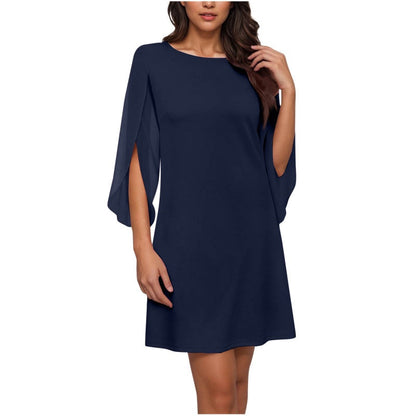 🔥New Arrivals and Special Offers-Women Elegant Solid Color Round Neck Dress