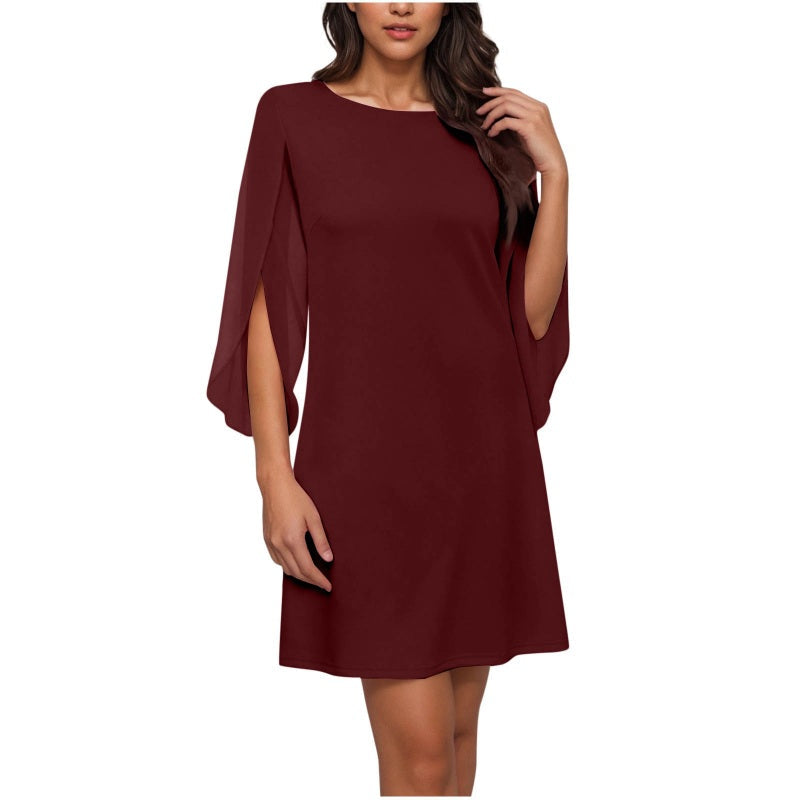 🔥New Arrivals and Special Offers-Women Elegant Solid Color Round Neck Dress