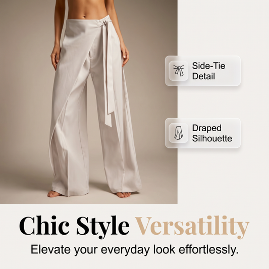 Women's Flowy Wrap Front Wide Leg Pants