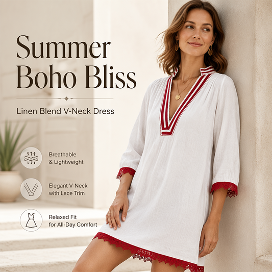 🌿Women's V-Neck Loose Cotton Linen Dress