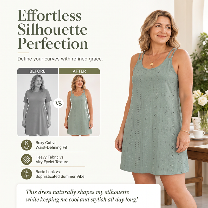 Women's Summer Double Strap Dress with Eyelet Detail