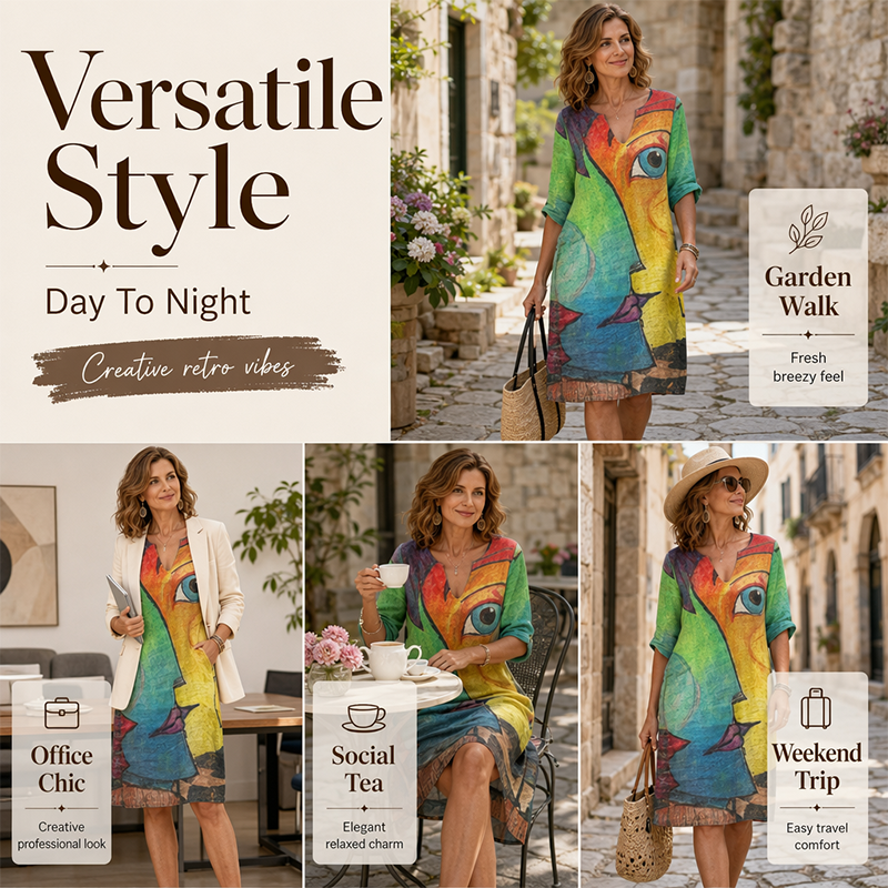 Women's Casual V-Neck Printed Dress