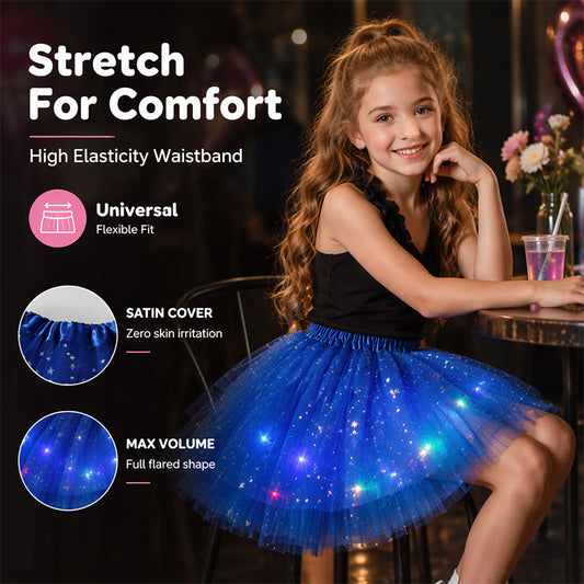 LED Light Up Sequin Tutu Skirt Star Mesh Princess Skirt for Girls and Adults
