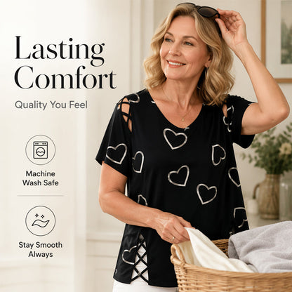 Plus Size Women's Heart Print T-Shirt 💞 A Sweet Heart, a Flattering Fit – Wear the Love, Feel the Comfort ✨