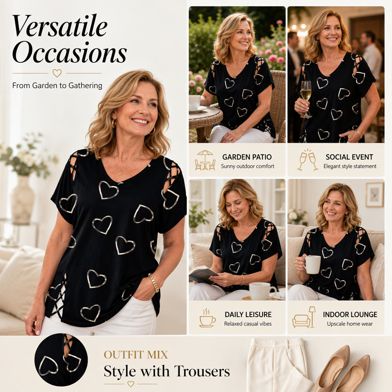 Plus Size Women's Heart Print T-Shirt 💞 A Sweet Heart, a Flattering Fit – Wear the Love, Feel the Comfort ✨