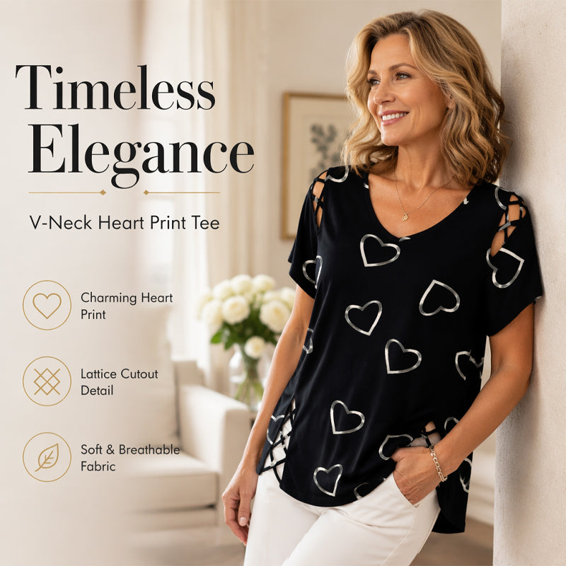 Plus Size Women's Heart Print T-Shirt 💞 A Sweet Heart, a Flattering Fit – Wear the Love, Feel the Comfort ✨