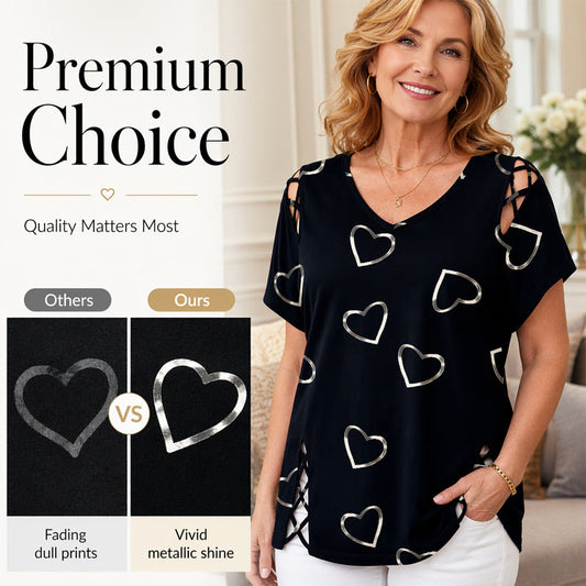 Plus Size Women's Heart Print T-Shirt 💞 A Sweet Heart, a Flattering Fit – Wear the Love, Feel the Comfort ✨