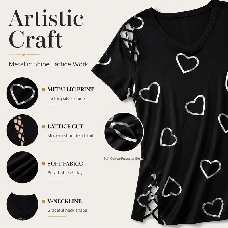 Plus Size Women's Heart Print T-Shirt 💞 A Sweet Heart, a Flattering Fit – Wear the Love, Feel the Comfort ✨