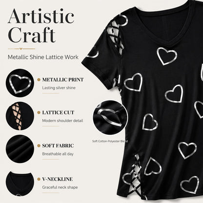 Plus Size Women's Heart Print T-Shirt 💞 A Sweet Heart, a Flattering Fit – Wear the Love, Feel the Comfort ✨