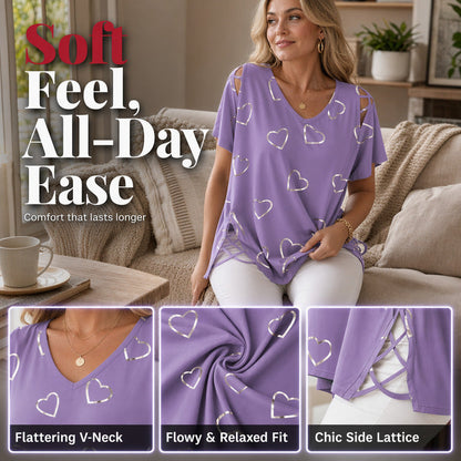 Plus Size Women's Heart Print T-Shirt 💞 A Sweet Heart, a Flattering Fit – Wear the Love, Feel the Comfort ✨