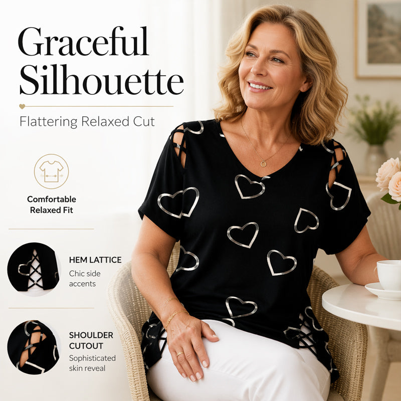 Plus Size Women's Heart Print T-Shirt 💞 A Sweet Heart, a Flattering Fit – Wear the Love, Feel the Comfort ✨