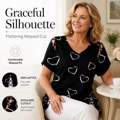 Plus Size Women's Heart Print T-Shirt 💞 A Sweet Heart, a Flattering Fit – Wear the Love, Feel the Comfort ✨