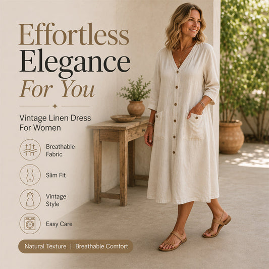 🌿Cotton And Linen Casual Button-Down Dress with Pockets