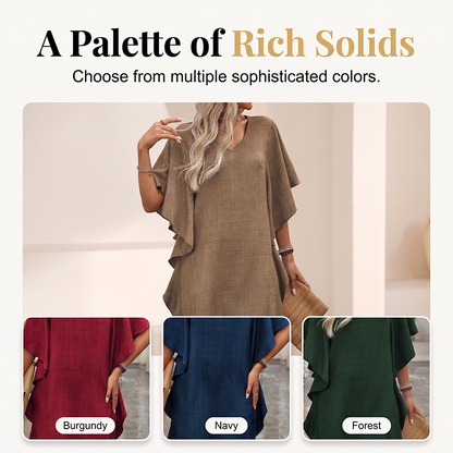 Women's Solid Color V-Neck Ruffle-Sleeve Short Dress