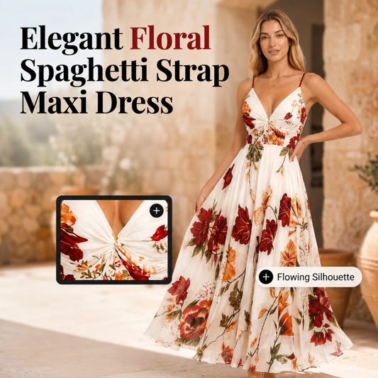 🎉 2026 Sale — Over 36,000 Sold 💞 Women Floral Spaghetti Strap Maxi Dress – Summer Vacation Outfit 🌸
