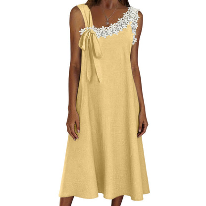 Summer Favorite☀️🌺 Elegant Lace Dress with Shoulder Bow Detail – Must-Have for Effortless Summer Style