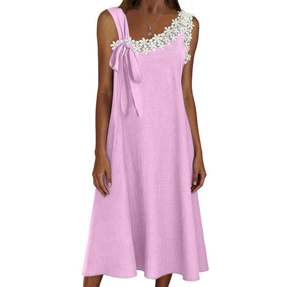 Summer Favorite☀️🌺 Elegant Lace Dress with Shoulder Bow Detail – Must-Have for Effortless Summer Style