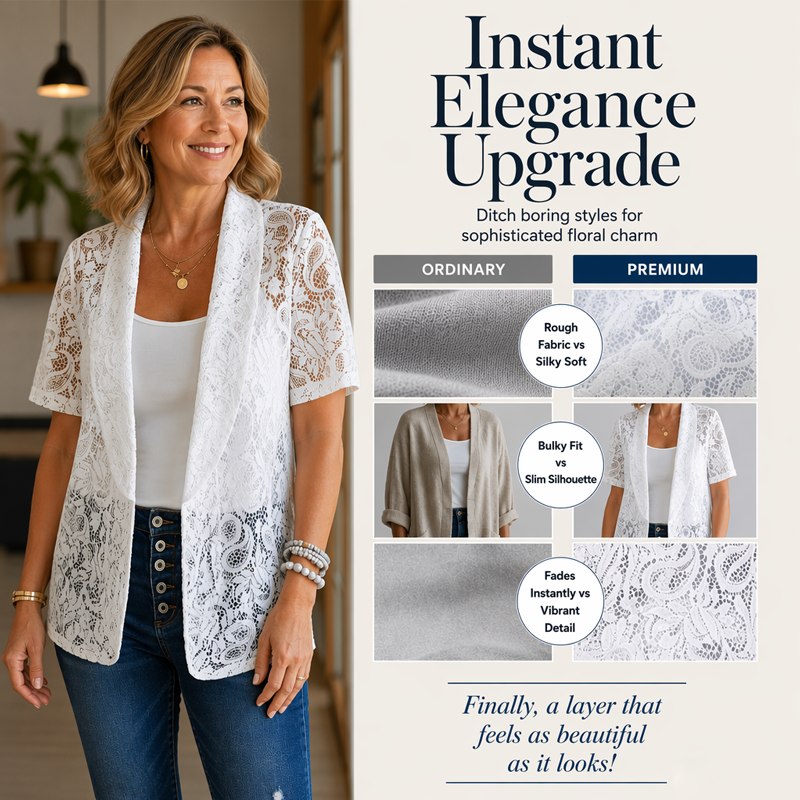 ⌛Limited-Time Offer-Women's Short Sleeve Lace Open Front Cardigan
