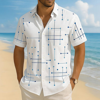 👔 📐Men’s Geometric Print Relaxed‑Fit Button‑Down Shirt
