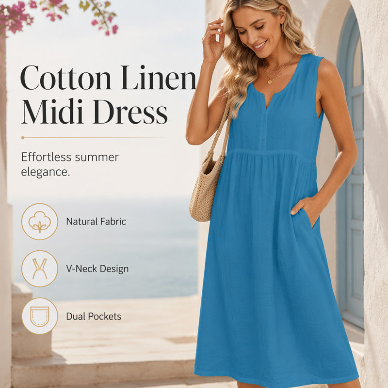 🌿Women Sleeveless Cotton Linen Dress
