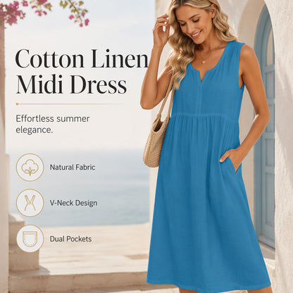 🌿Women Sleeveless Cotton Linen Dress