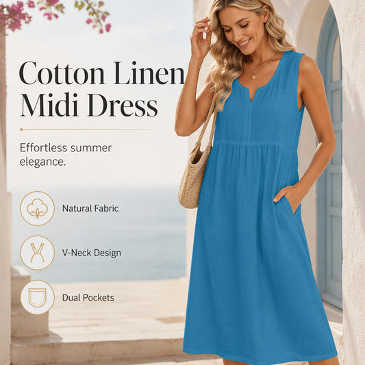🌿Women Sleeveless Cotton Linen Dress