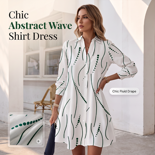 Women's Long Sleeve Printed Shirt Dress Casual Button Down Elegant Midi Dress