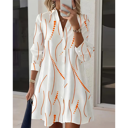Women's Long Sleeve Printed Shirt Dress Casual Button Down Elegant Midi Dress