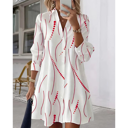 Women's Long Sleeve Printed Shirt Dress Casual Button Down Elegant Midi Dress