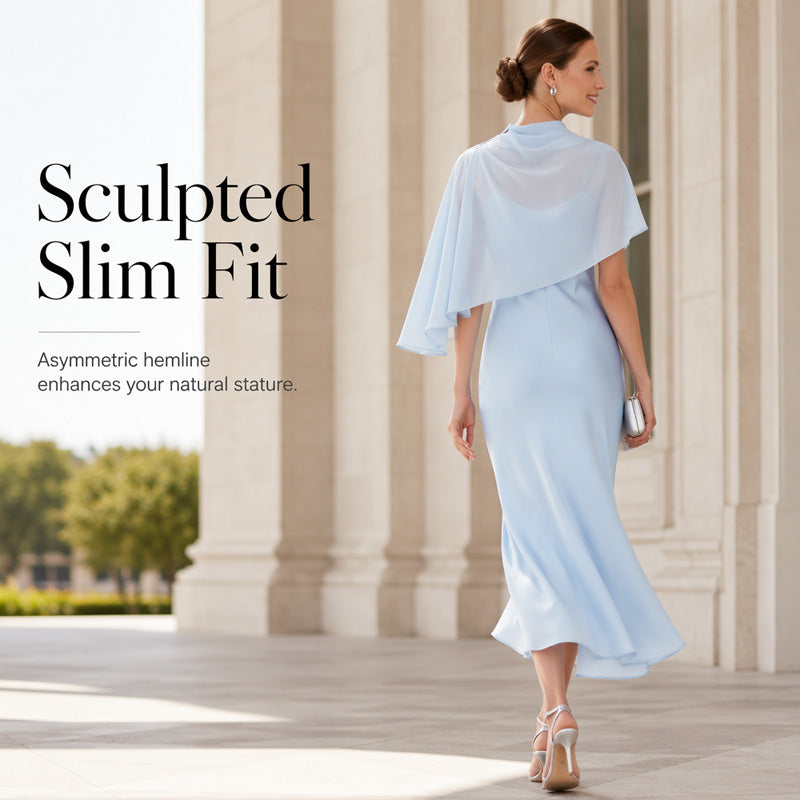 Women's Elegant Two Piece Dress Set with Cape