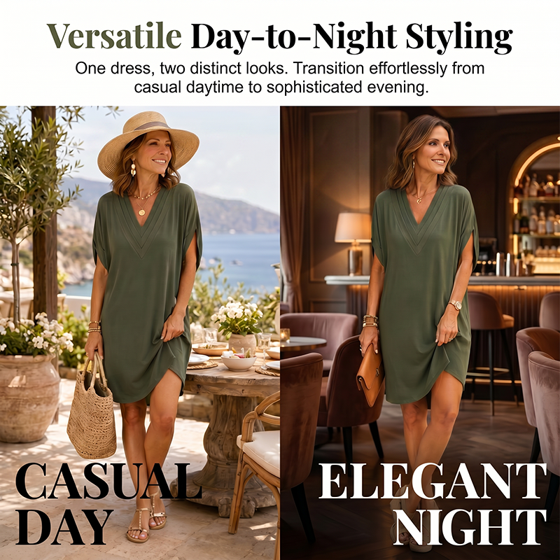 Women's Summer V-Neck Batwing Sleeve Dress