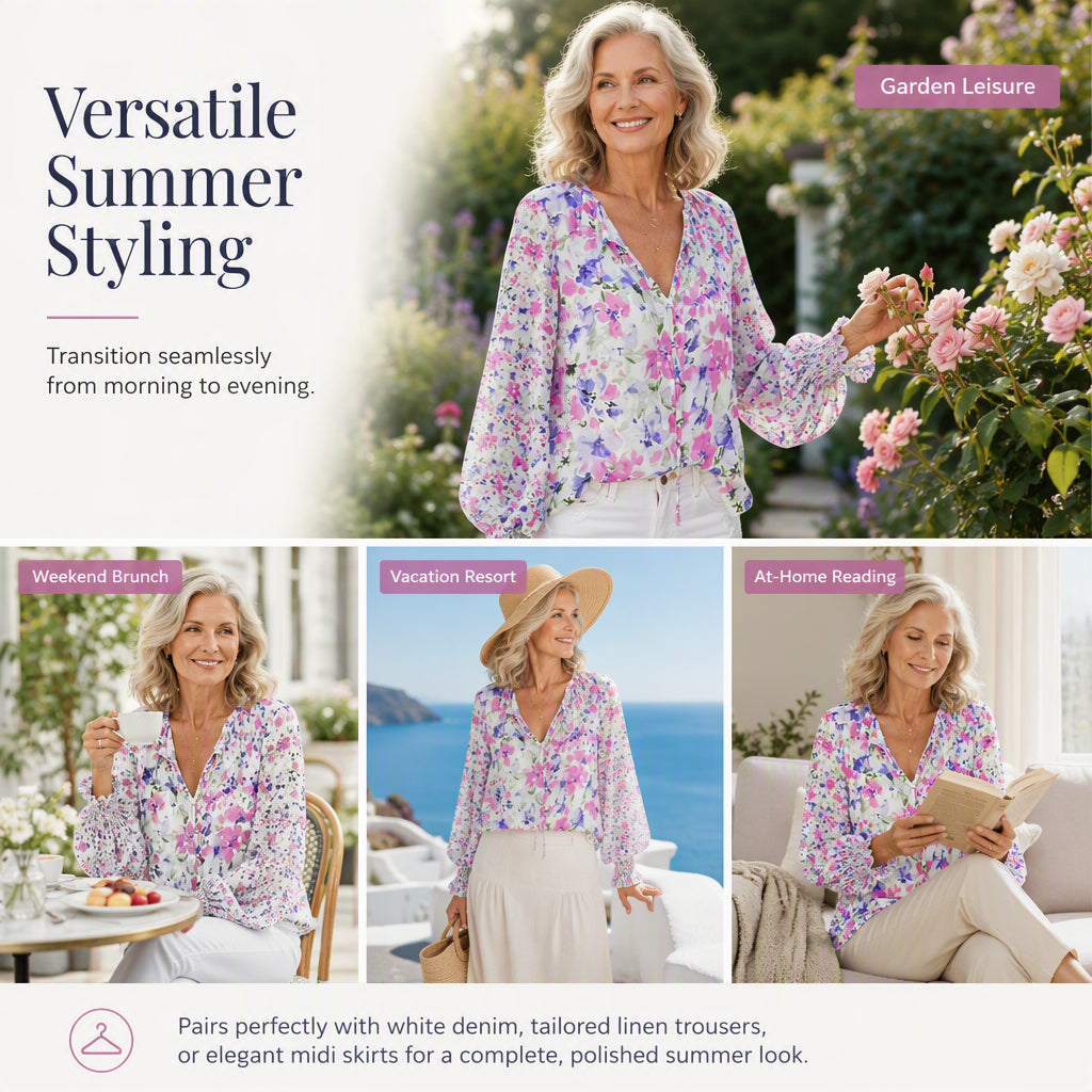 🍁Fall Collection Launch Sale-Women's Summer Floral Print V-Neck T-Shirt