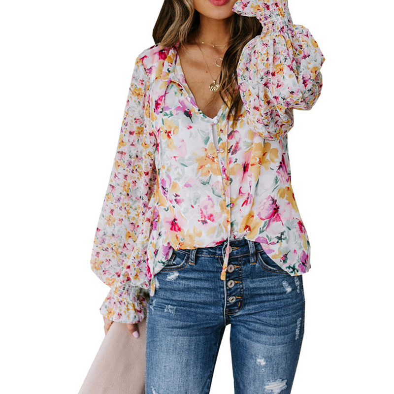 🍁Fall Collection Launch Sale-Women's Summer Floral Print V-Neck T-Shirt