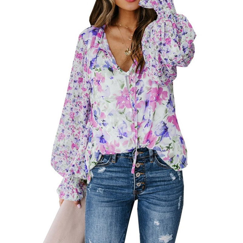 🍁Fall Collection Launch Sale-Women's Summer Floral Print V-Neck T-Shirt