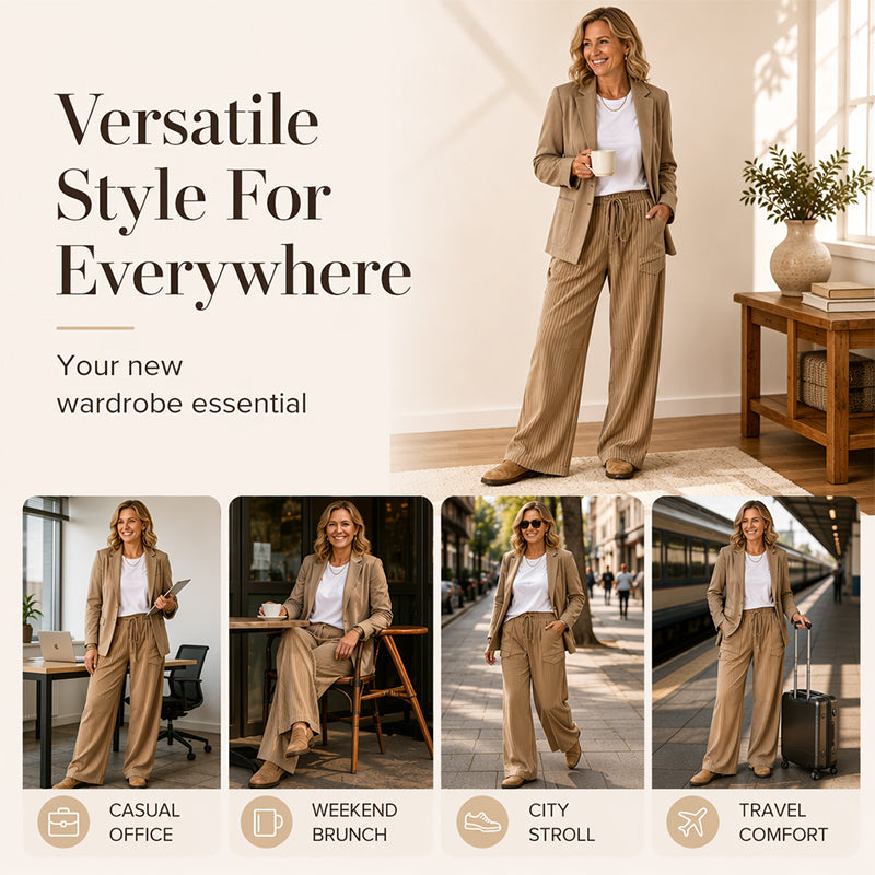 ⌛Limited-Time Offer-Women's Ribbed Drawstring Straight-Leg Trousers