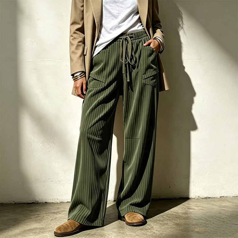 ⌛Limited-Time Offer-Women's Ribbed Drawstring Straight-Leg Trousers
