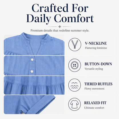 Women's V-Neck Button-Down Tiered Midi Dress