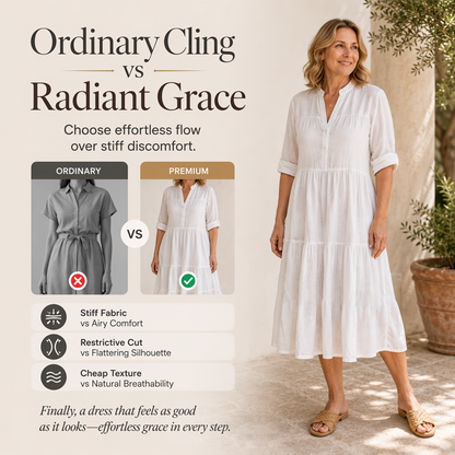Women's V-Neck Button-Down Tiered Midi Dress