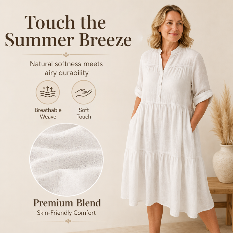 Women's V-Neck Button-Down Tiered Midi Dress
