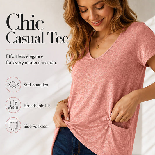 Women's V-Neck Casual Mid-Length Loose Fit Top