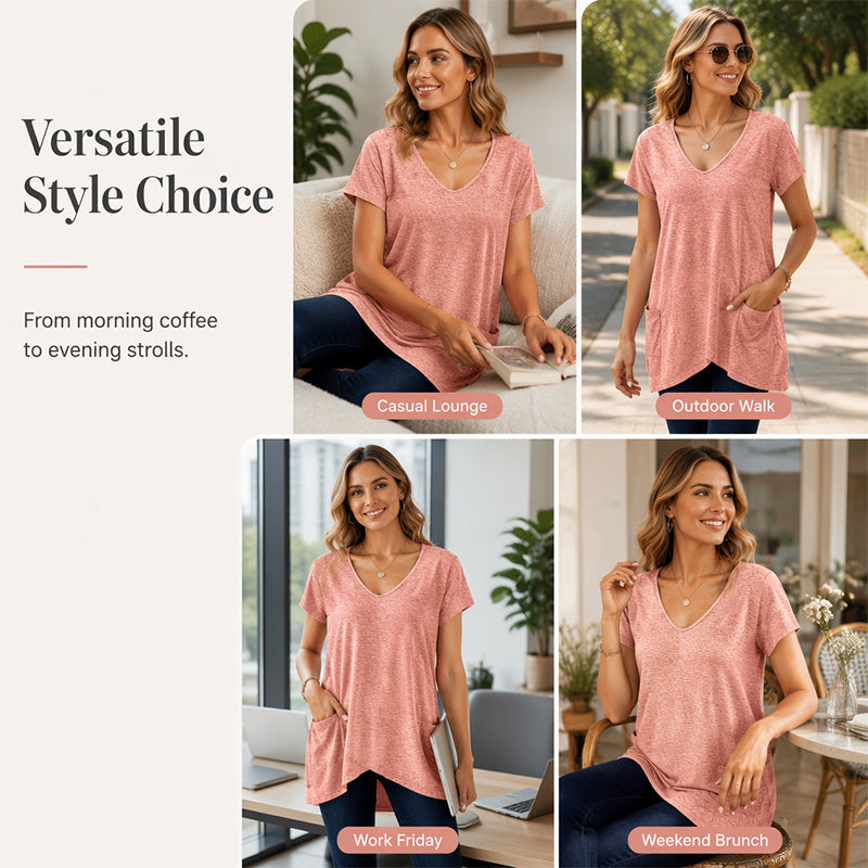 Women's V-Neck Casual Mid-Length Loose Fit Top