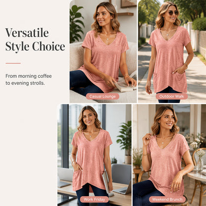 Women's V-Neck Casual Mid-Length Loose Fit Top