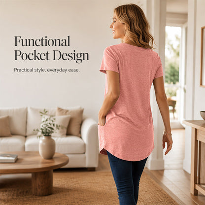 Women's V-Neck Casual Mid-Length Loose Fit Top