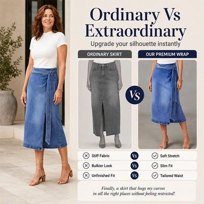 ✨🛍️Fresh Drop - Vintage Denim Wrap Skirt – Adjustable Side-Tie Closure & Versatile Midi Length for Day-to-Night
